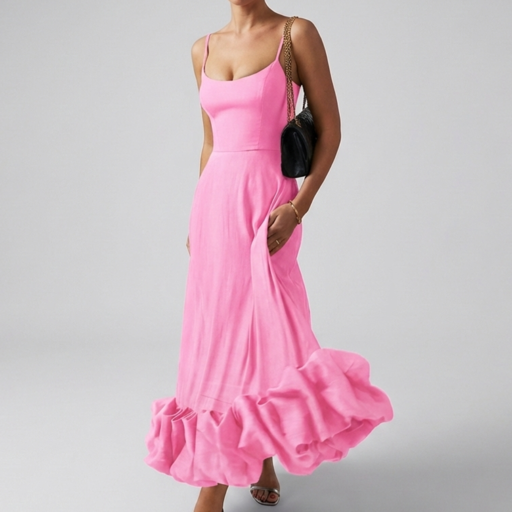 Elegantti Midi Ilta Mekko Ruffleilla Naisille