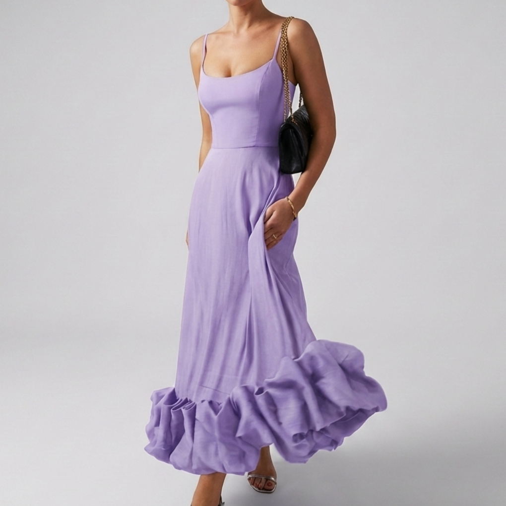 Elegantti Midi Ilta Mekko Ruffleilla Naisille