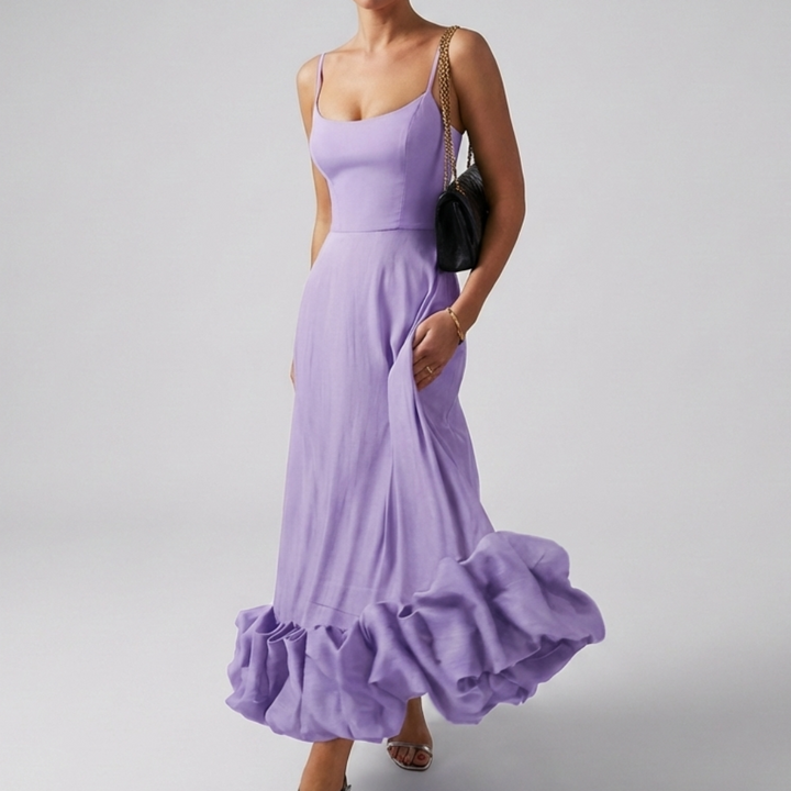 Elegantti Midi Ilta Mekko Ruffleilla Naisille