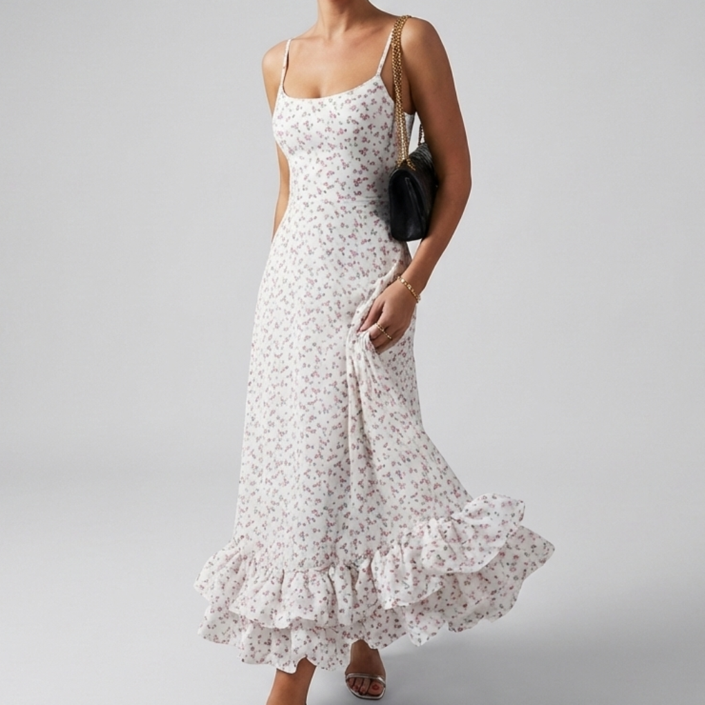 Elegantti Midi Ilta Mekko Ruffleilla Naisille