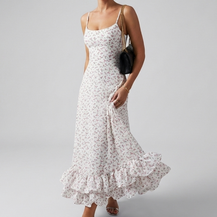 Elegantti Midi Ilta Mekko Ruffleilla Naisille