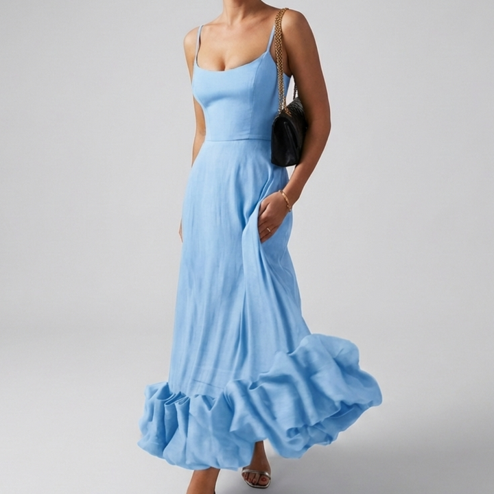 Elegantti Midi Ilta Mekko Ruffleilla Naisille