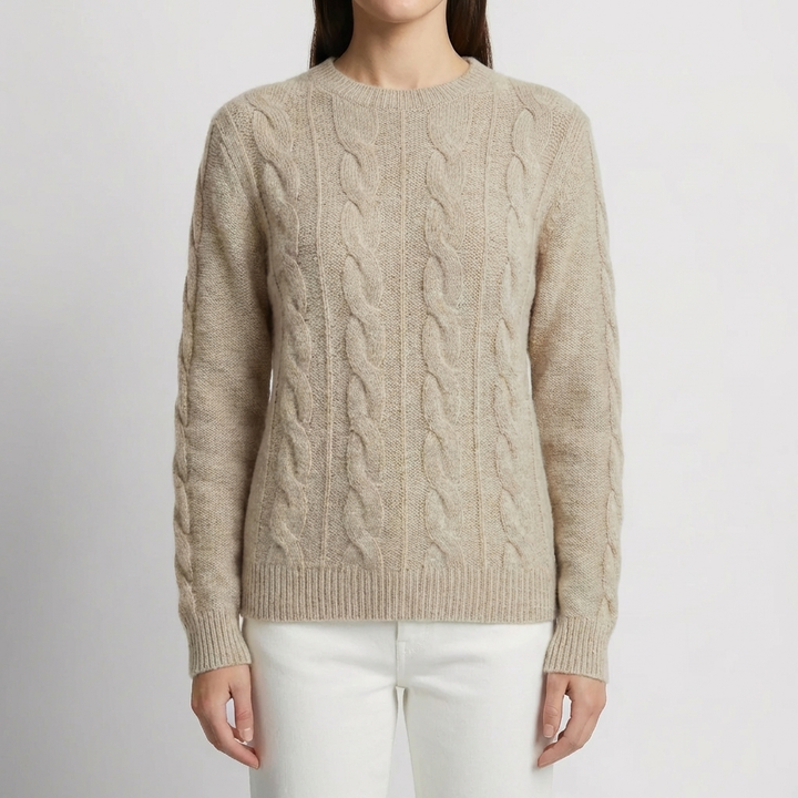 Kaapelikudottu Rentoutunut Crew Kaula Sweater