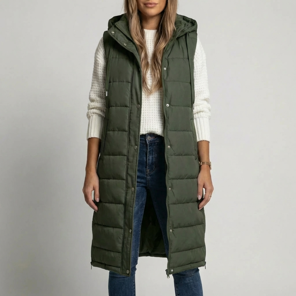 Pitkälinjainen Huppuhihaton Puffer Vest