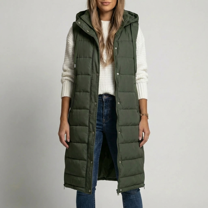 Pitkälinjainen Huppuhihaton Puffer Vest
