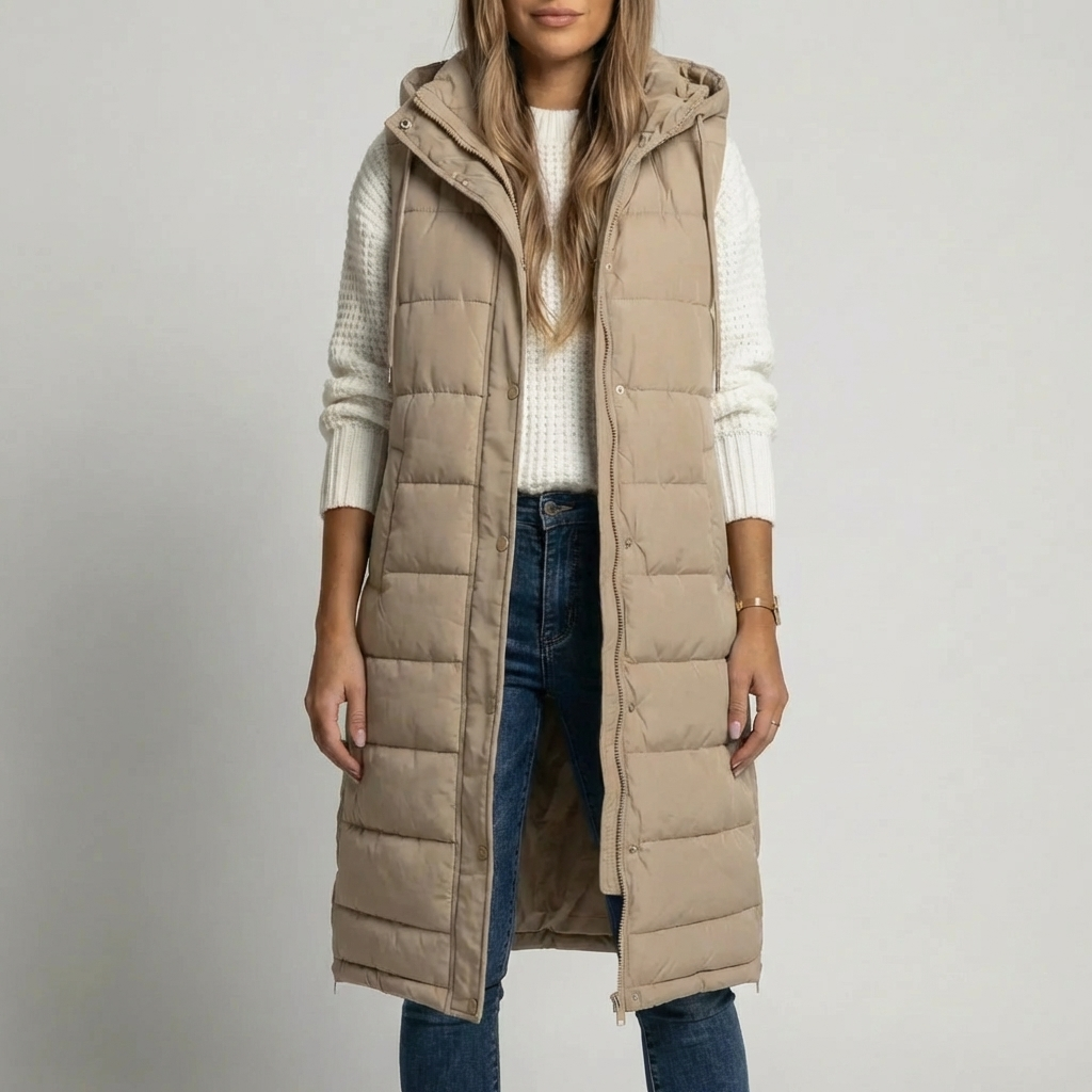 Pitkälinjainen Huppuhihaton Puffer Vest