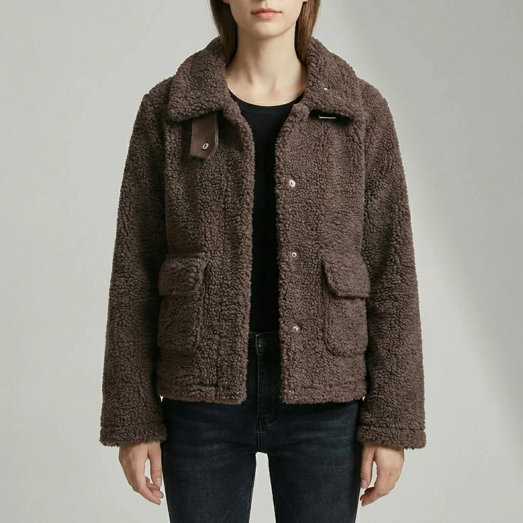 Lyhyt Karvainen Fleece Takki Läpällä