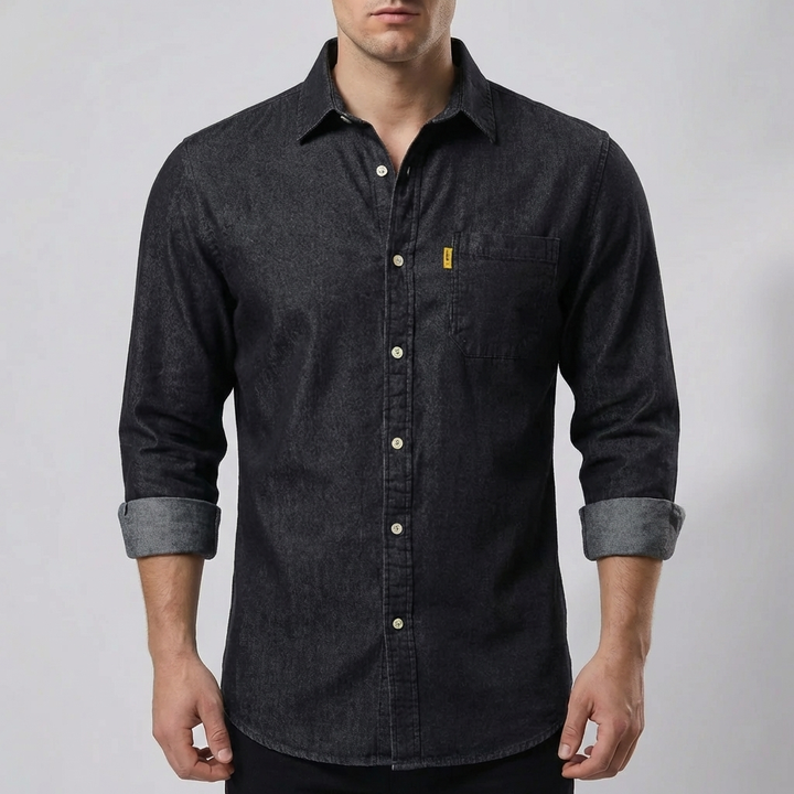 Pitkahiha Nappikiinnitys Denim Paita