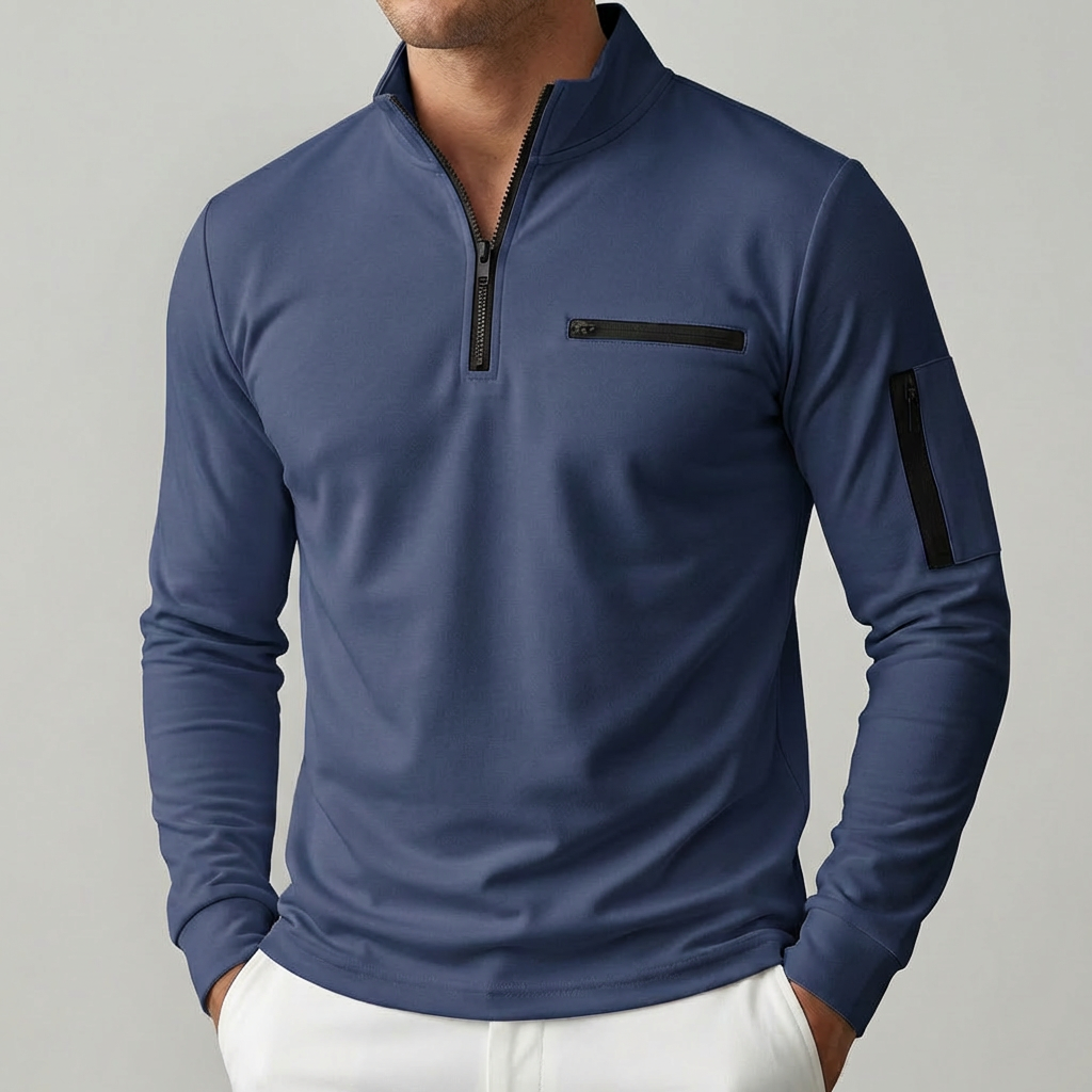 Kevään Rintataskullinen Zip-Up Neule Miehille