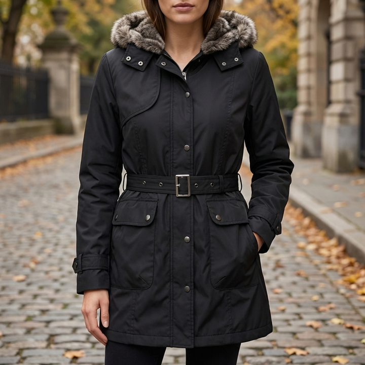 Vyöllinen huppuparka naisille