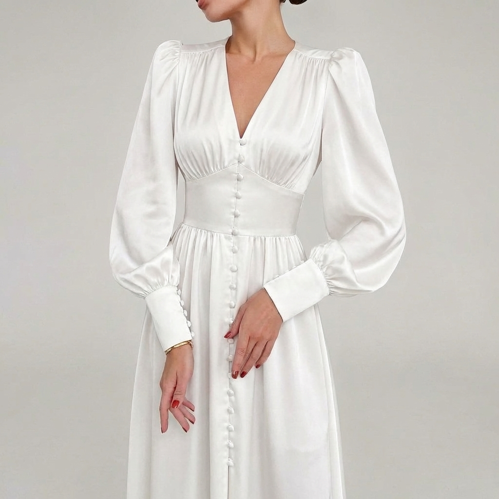 Elegantti Satiini V-Pääntie Maxi Mekko Naisille