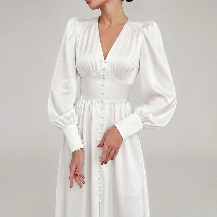 Elegantti Satiini V-Pääntie Maxi Mekko Naisille