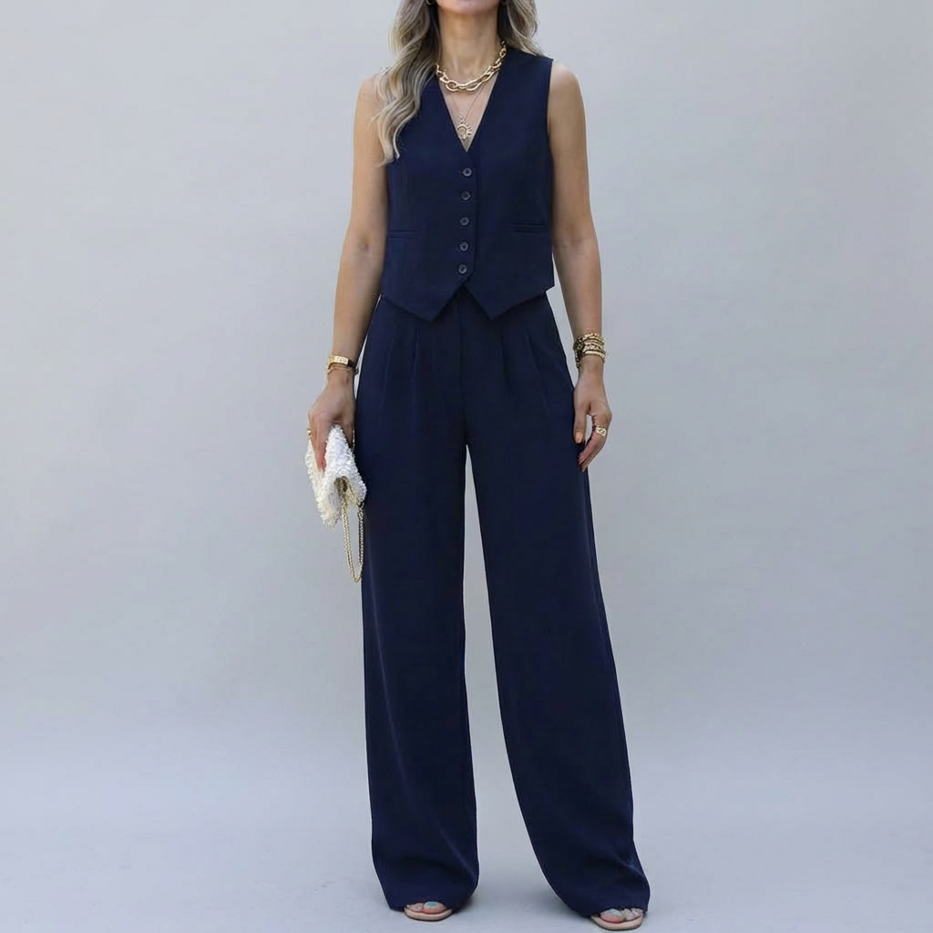 Elegantti Hihaton Blazer Setti Naisille