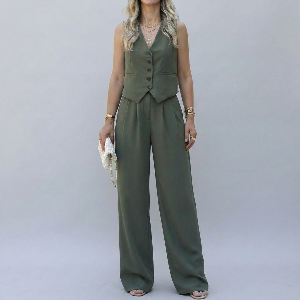 Elegantti Hihaton Blazer Setti Naisille