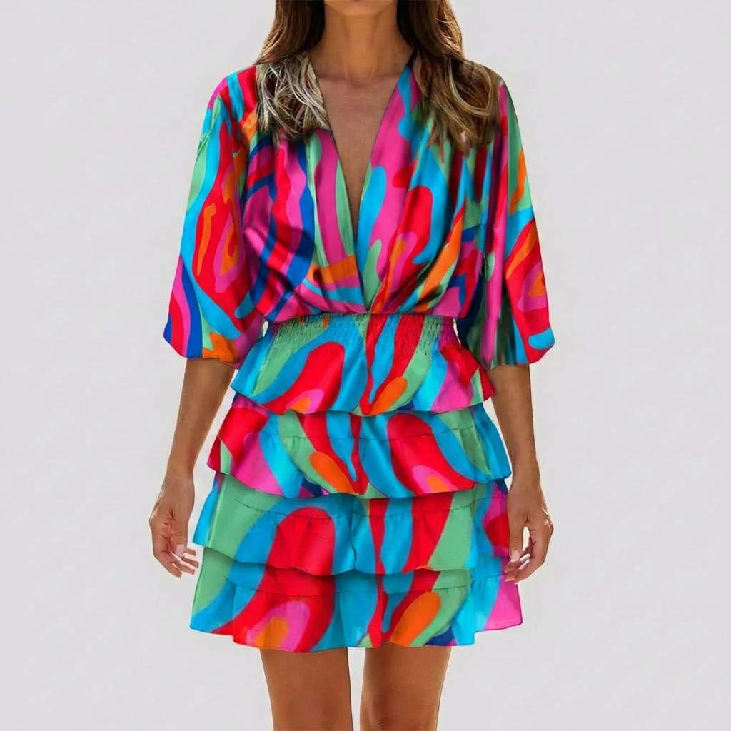 V-kaula Mini Mekko Geometrisella Kuvioilla Naisille