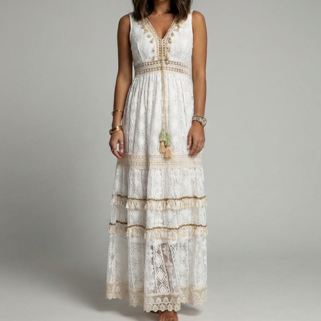 Boheemi Maxi Mekko Lace ja Leveillä Hihoilla Naisille