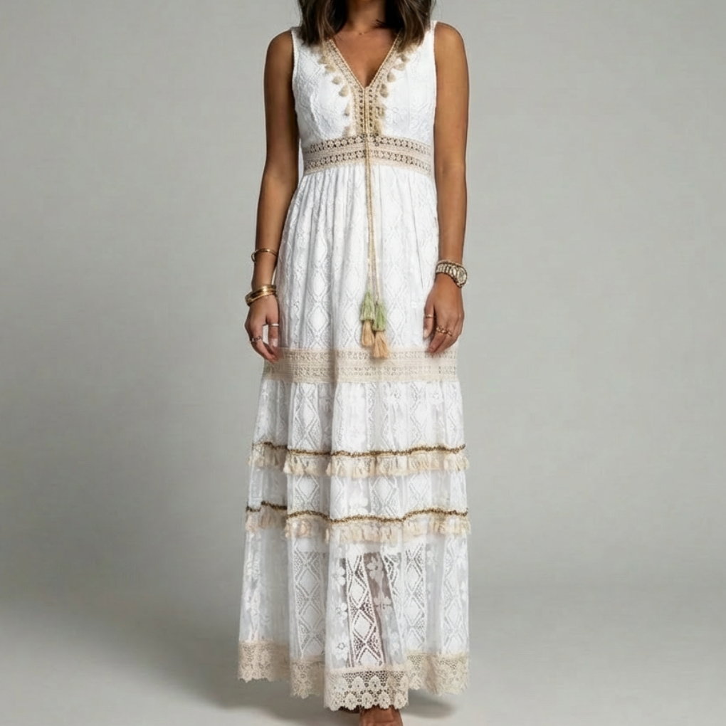 Boheemi Maxi Mekko Lace ja Leveillä Hihoilla Naisille