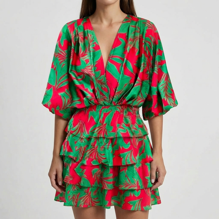 Syvä V-pääntie lepakko-hihainen mini mekko