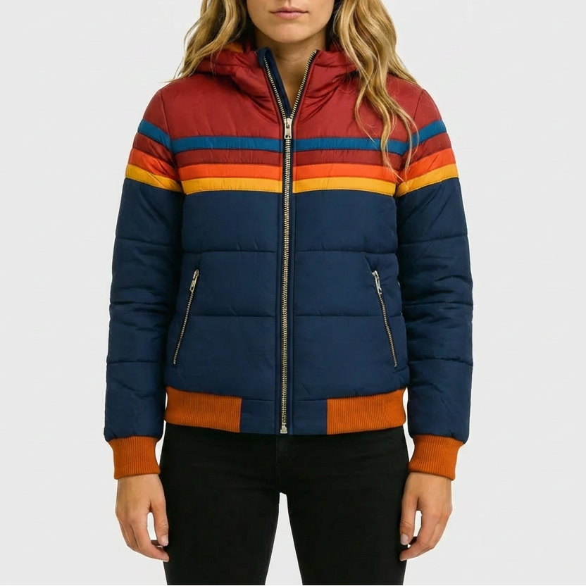Huppu Retro Raidoitettu Puffer Takki Naisille