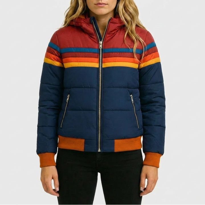 Huppu Retro Raidoitettu Puffer Takki Naisille