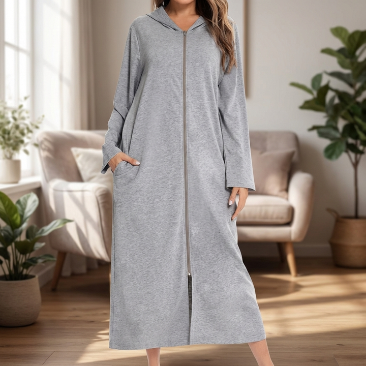 Lämmin Zip-Up Yöasu Hupulla