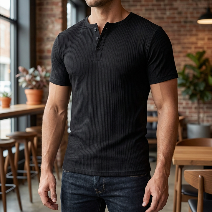 Slim-Fit Henley T-Paita Miehille Nappisuljenta