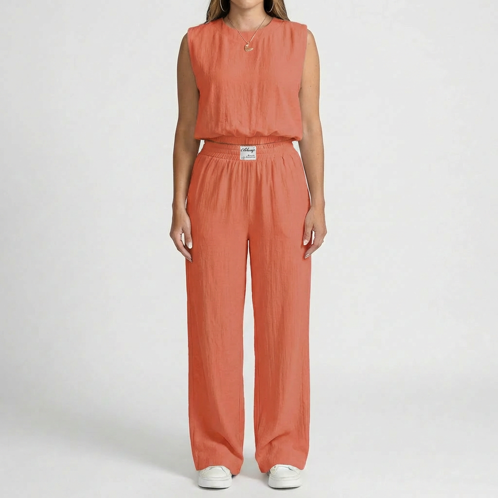 Hihaton Crop Top Ja Leveät Housut Setti