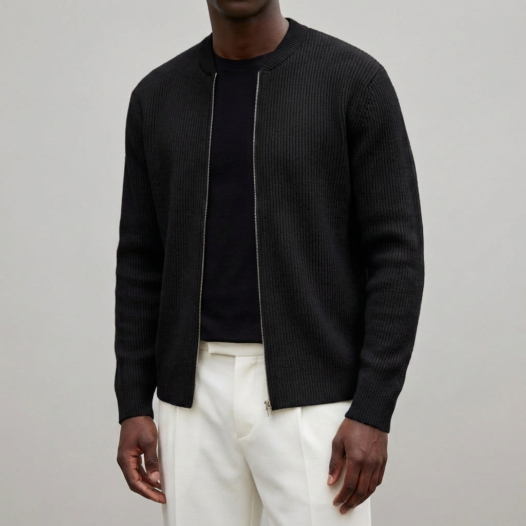 Rentokäyttöinen vetoketjuneulecardigan miehille
