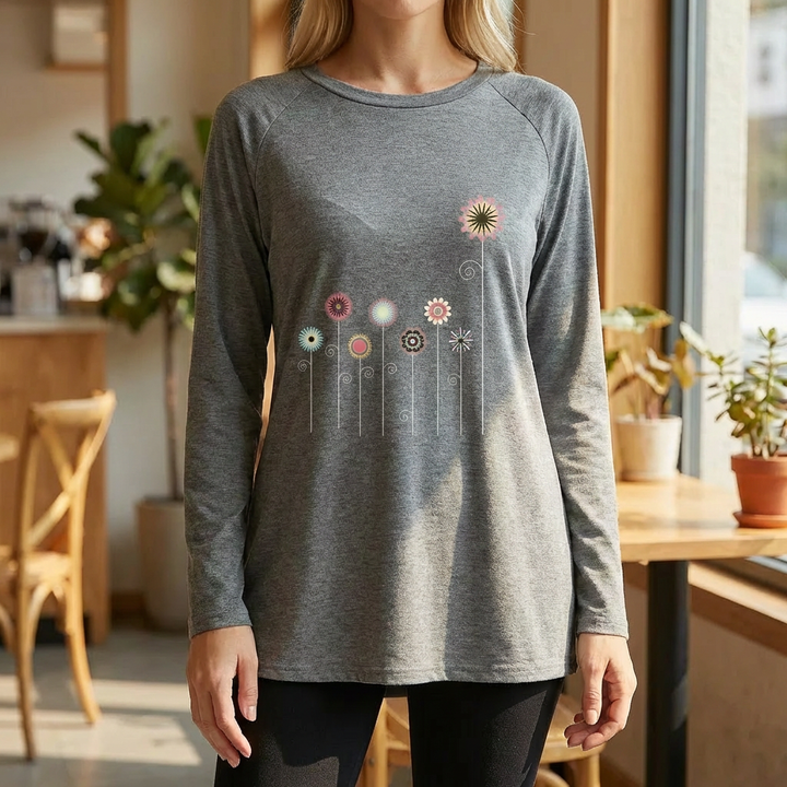 Sweatshirt 3D Kukka Embroidoinnilla Pehmeä Kangas Naisille