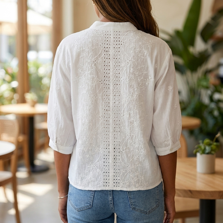 Valkoinen V-kaula Lace Paita Naisille
