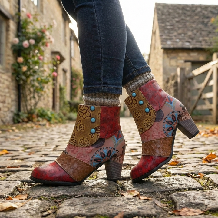 Patchwork Print Block Heel Nilkkaboots