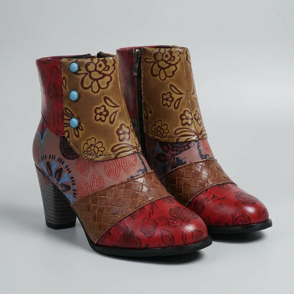 Patchwork Print Block Heel Nilkkaboots