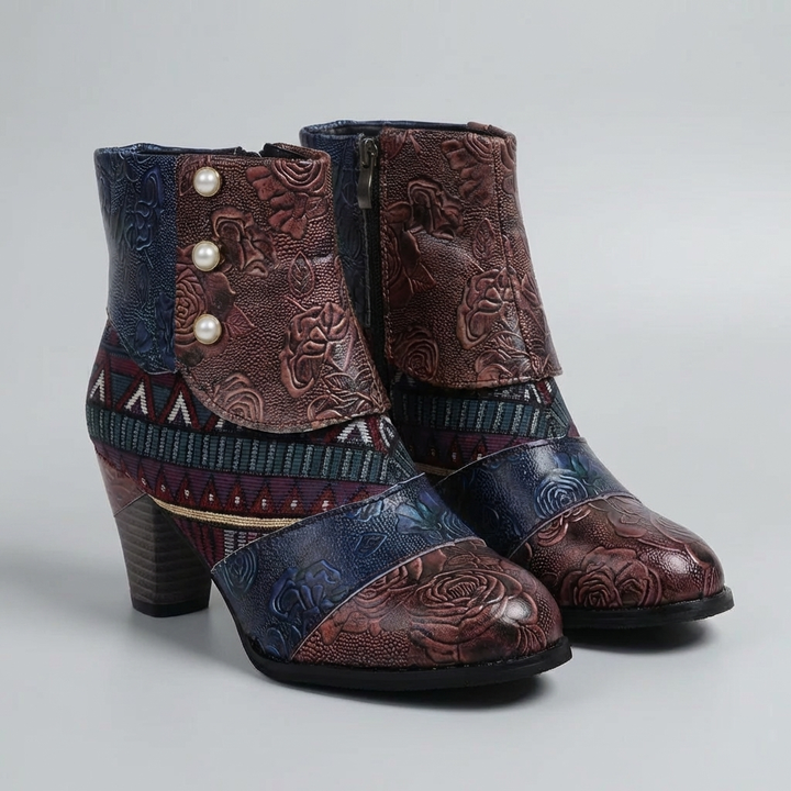 Patchwork Print Block Heel Nilkkaboots