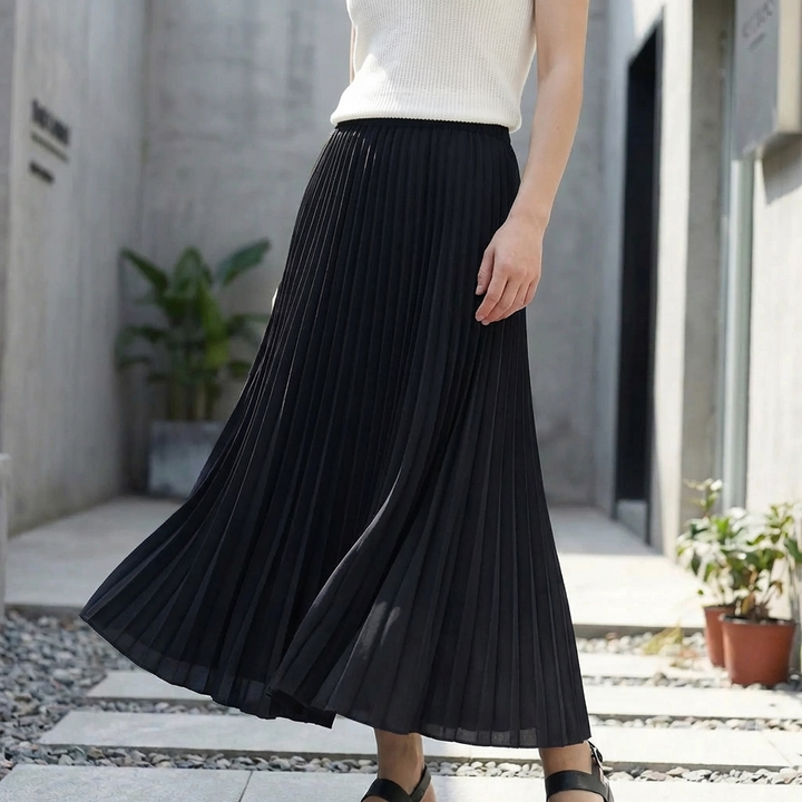 Korkeavyötäröinen pleated midi hame
