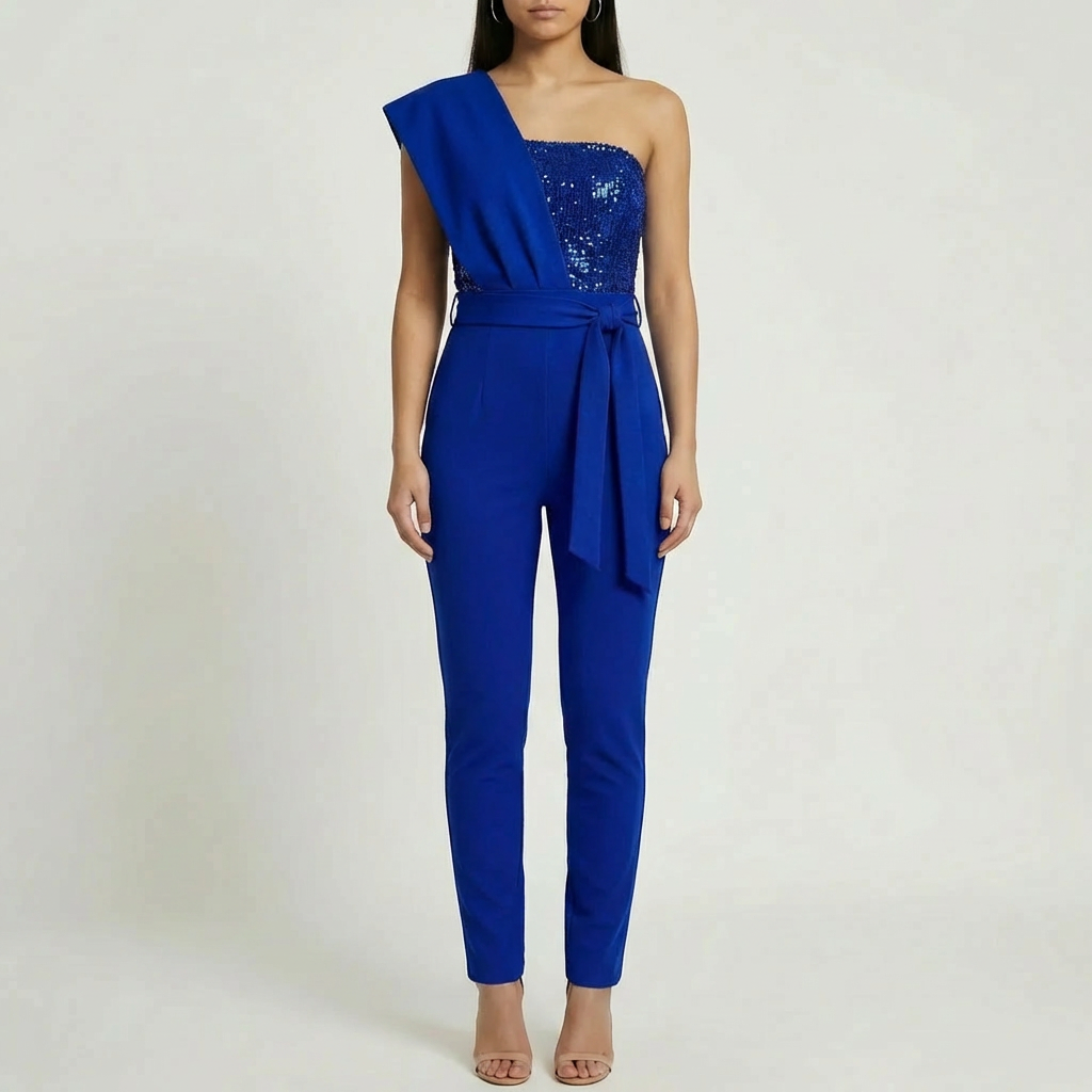 Yksi-Olkaimen Kimalteet-Korsetti Jumpsuit