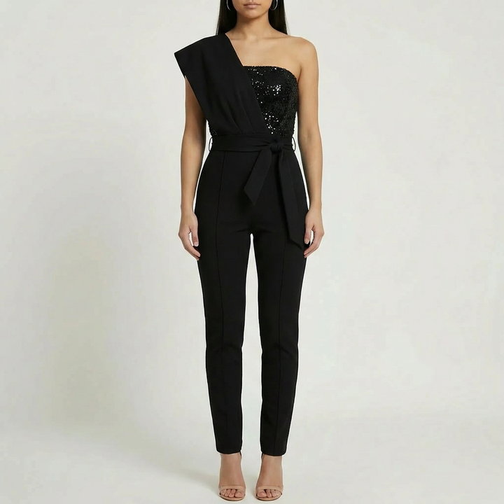 Yksi-Olkaimen Kimalteet-Korsetti Jumpsuit