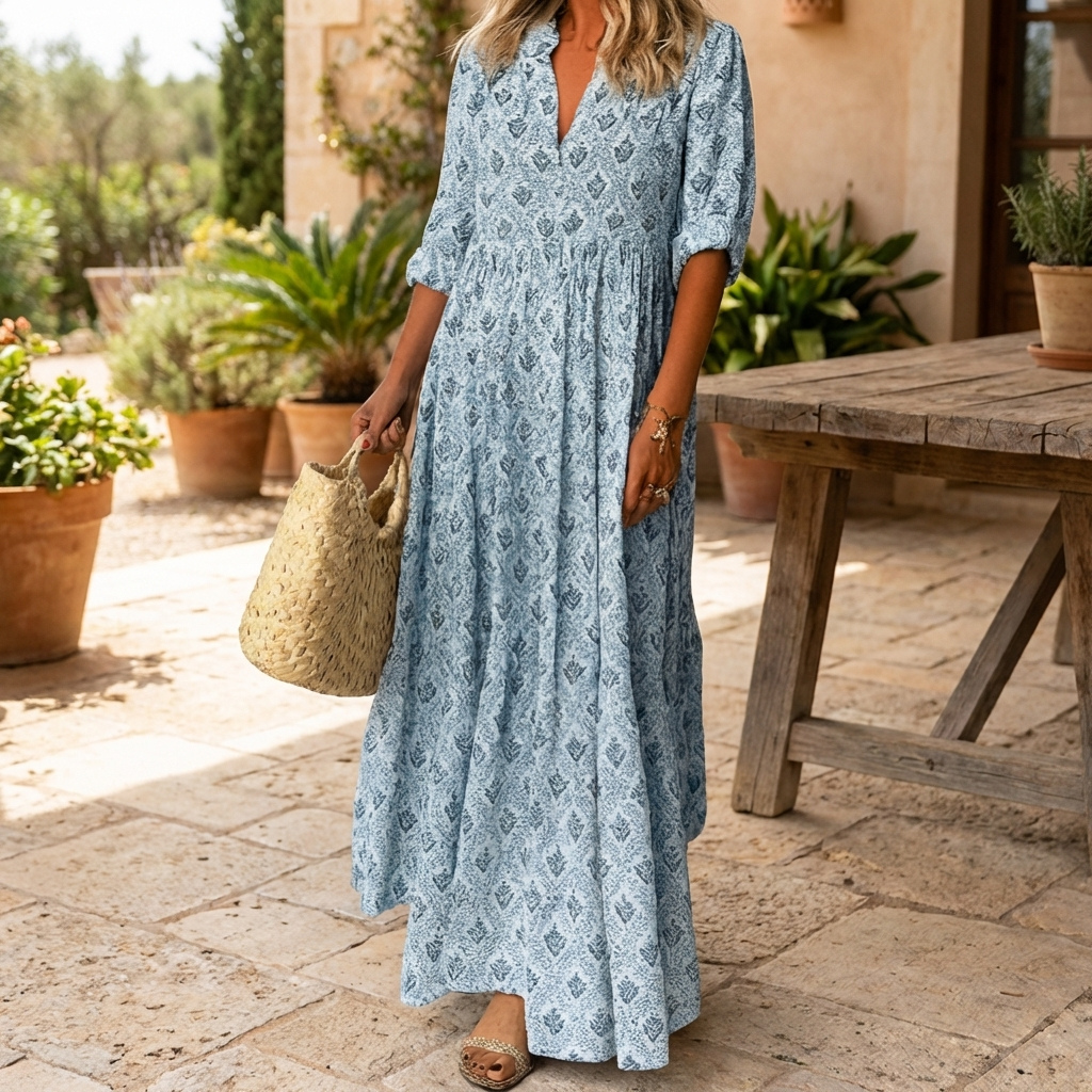 Naisten Vintage Printti Kevyt Maxi Mekko