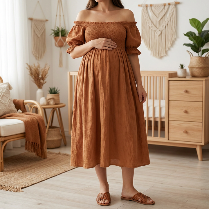 Olkapää Maxi Raskaus Mekko Naisille