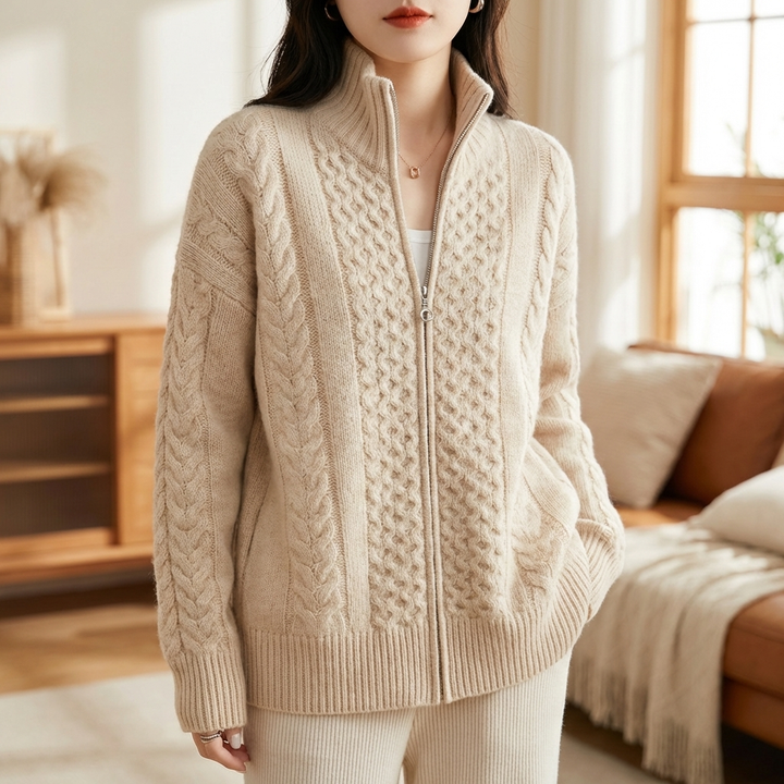 Hieno villa-tyylinen cardigan korkealla kaula-aukolla naisille