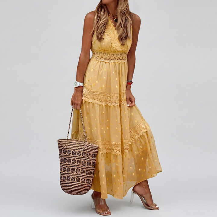 Naisten Boho Pitsi Kerroksellinen Maxi Mekko