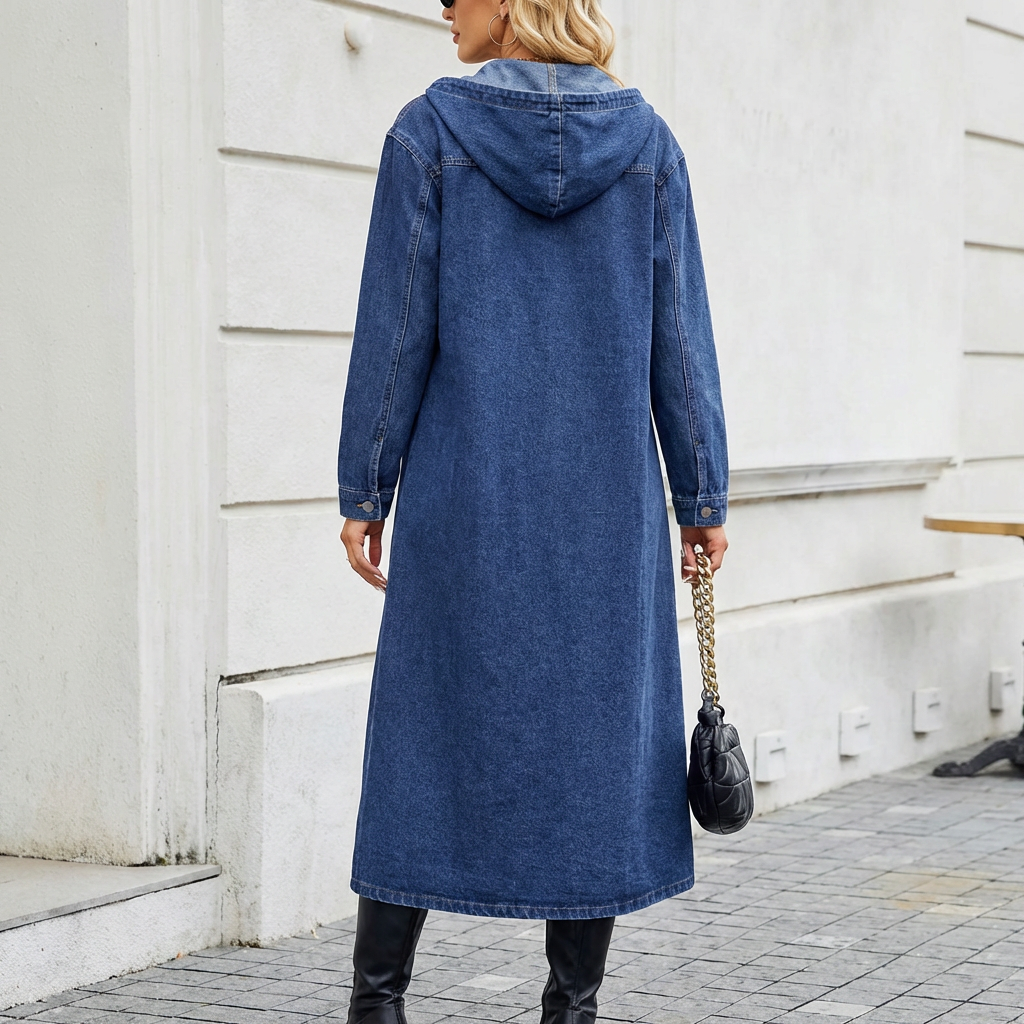Nainen Pitkä Denim Trench Takki