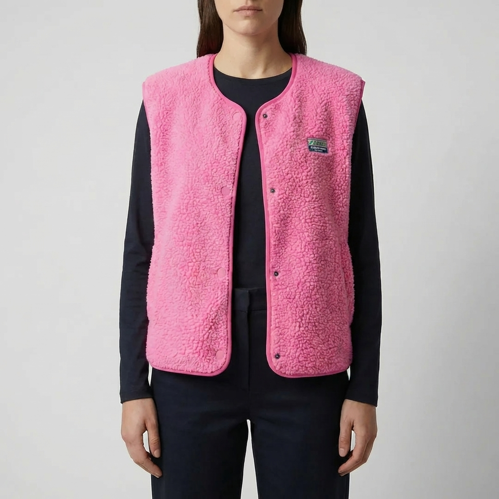 Hihaton nappikiinnitteinen fleece-vesti naisille