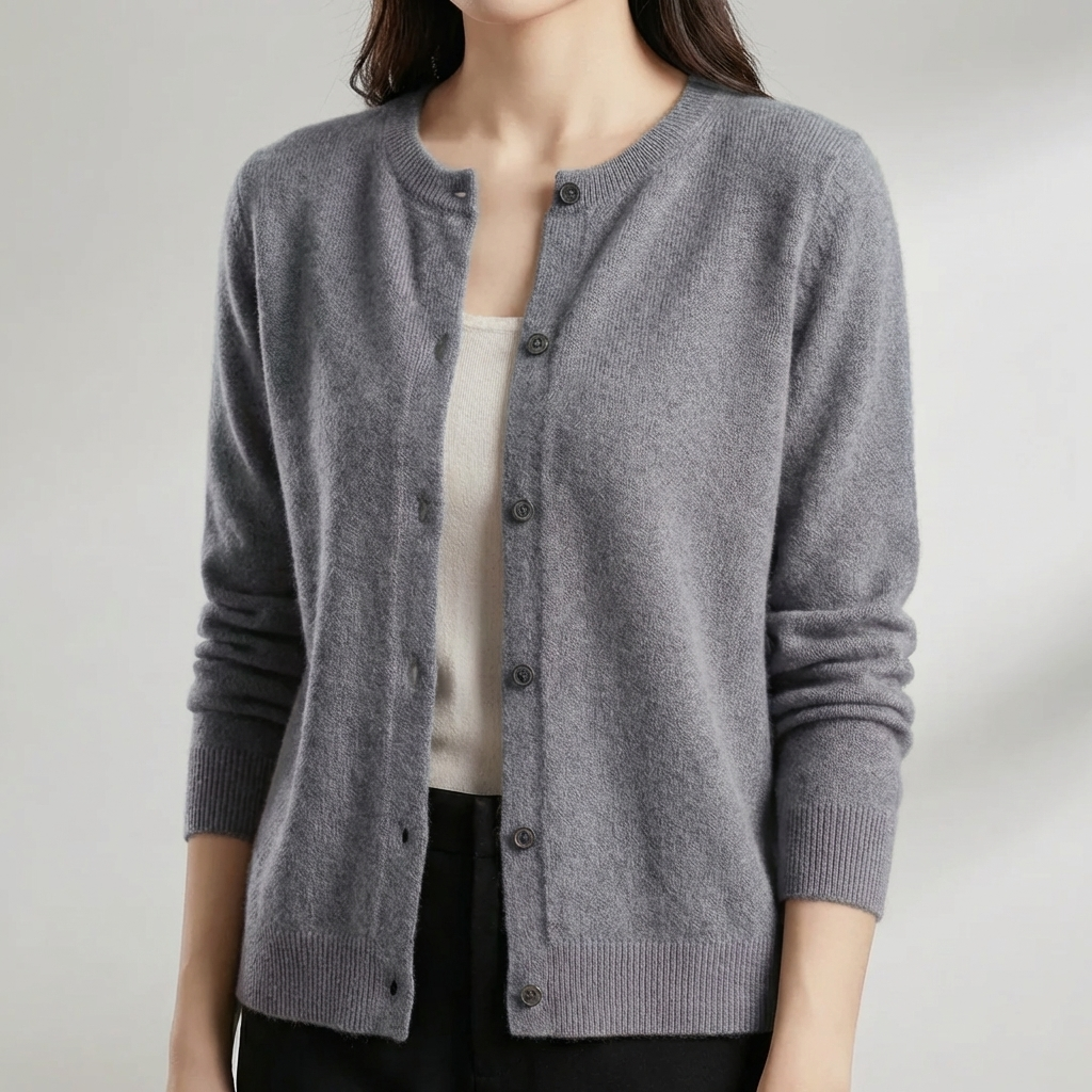 Nappikiinnitteinen O-kaulainen Cardigan naisille