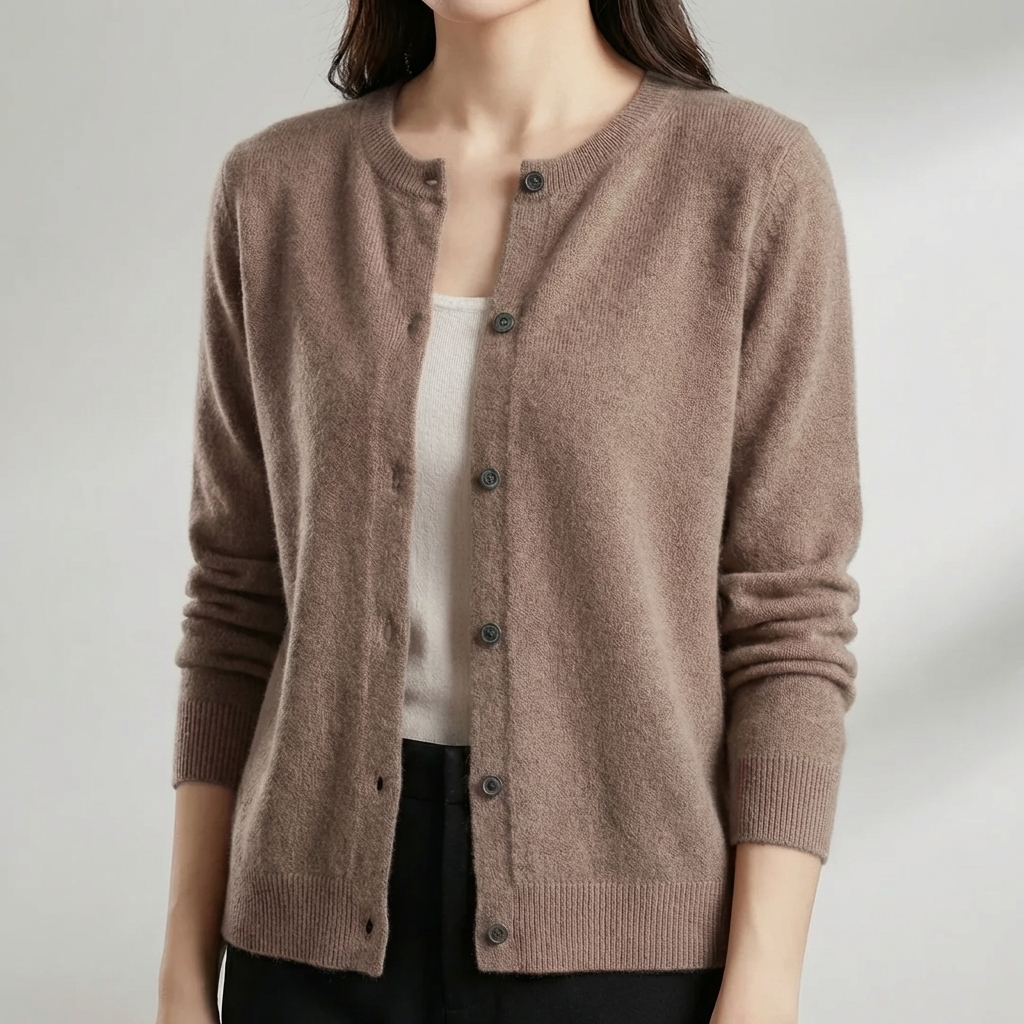 Nappikiinnitteinen O-kaulainen Cardigan naisille