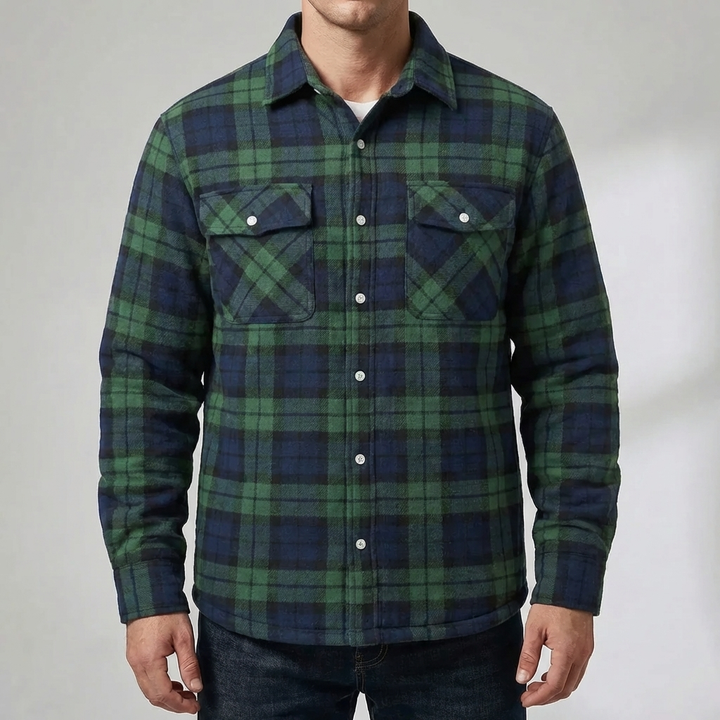 Fleece-vuorattu ruudullinen paita-takki miehille