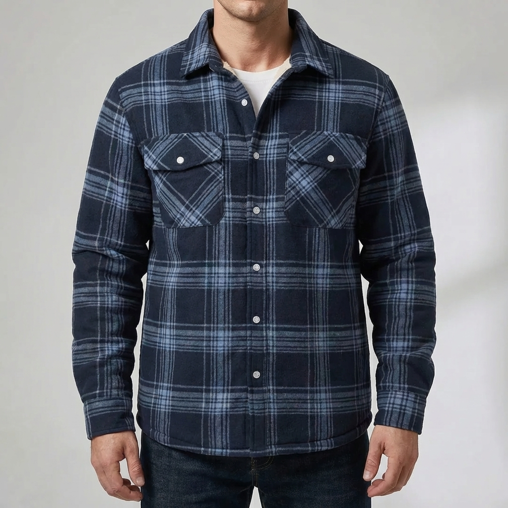 Fleece-vuorattu ruudullinen paita-takki miehille