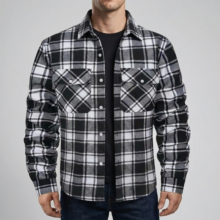 Fleece-vuorattu ruudullinen paita-takki miehille