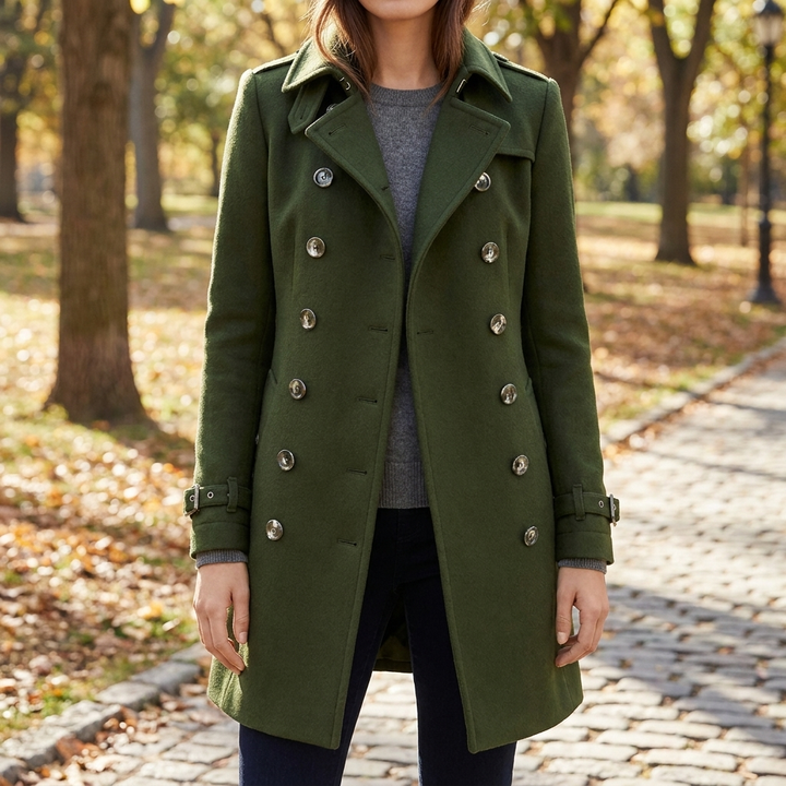 Elegantti kaksirivinen trench-takki naisille