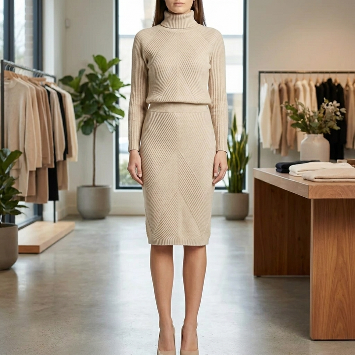 Pitkähihaista turtleneck midi-mekkoa