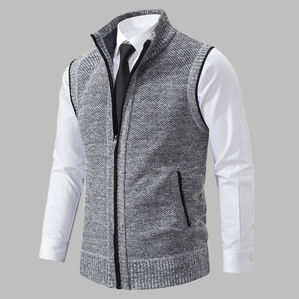 Miesten klassinen neule zip-up liivi